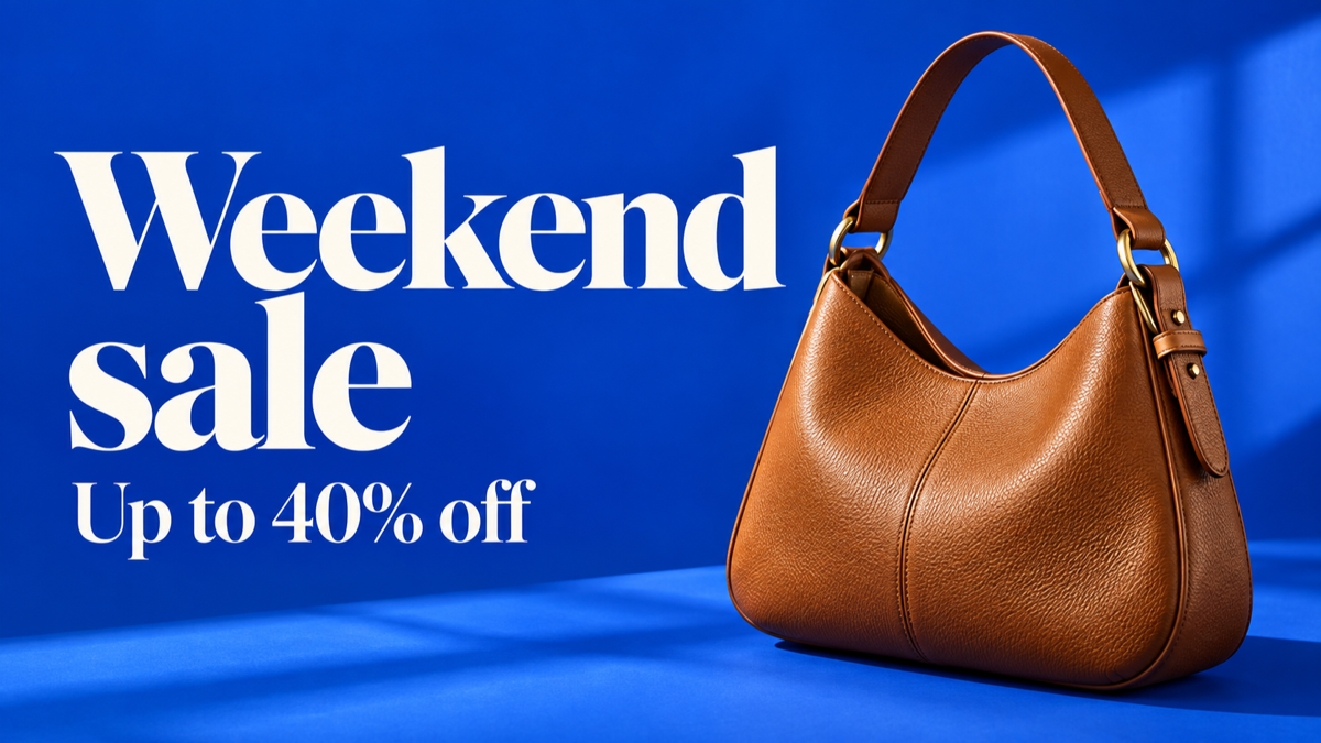 Wide promotional display banner for a weekend sale with a single product, a short offer, and a clear call to action