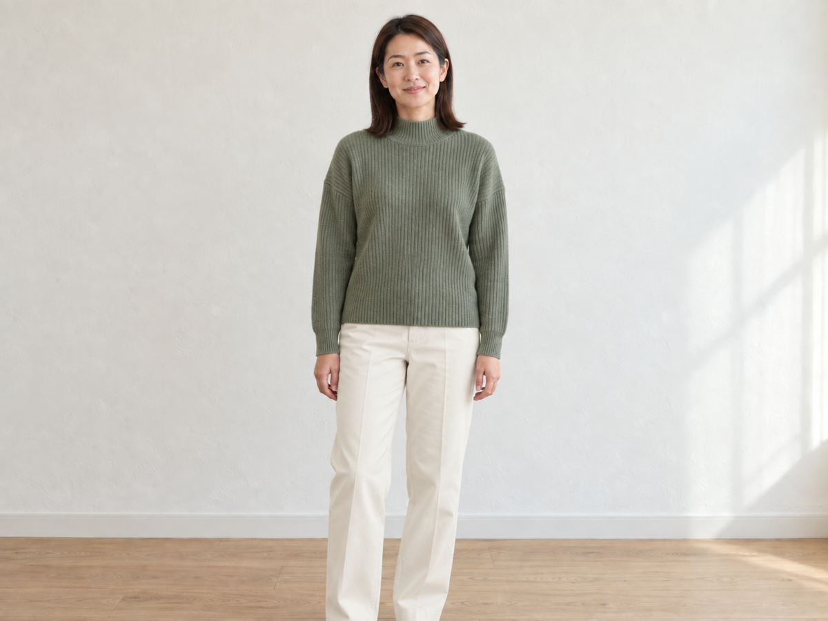The same person in a renewed casual outfit with a different color and style after the change
