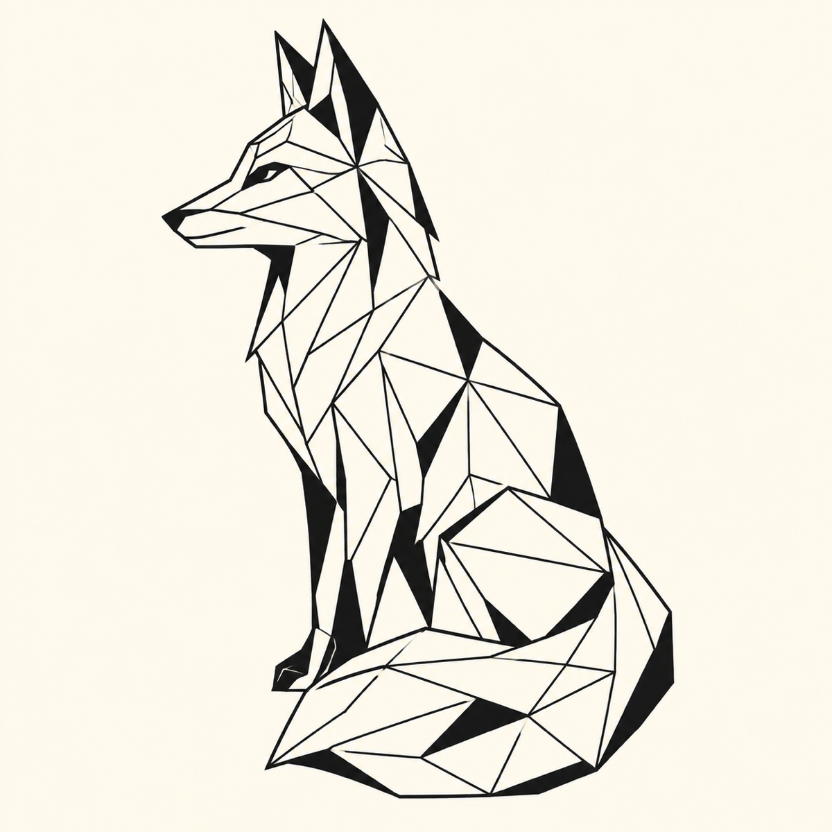 Geometric animal tattoo concept with faceted black linework forming a closed silhouette on a clean background